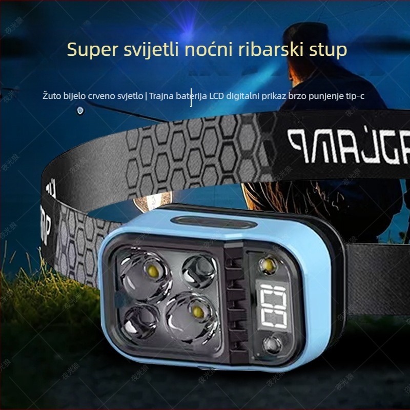 LED čelna lampica s digitalnim zaslonom, napajanje baterijom, domet 500 m, trajanje 6 sati, težina 52 g