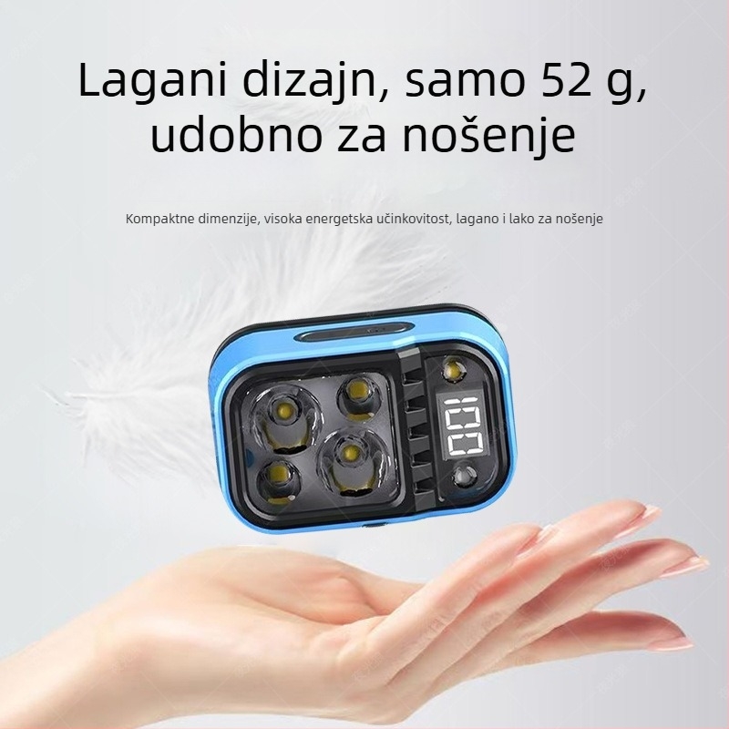 LED čelna lampica s digitalnim zaslonom, napajanje baterijom, domet 500 m, trajanje 6 sati, težina 52 g