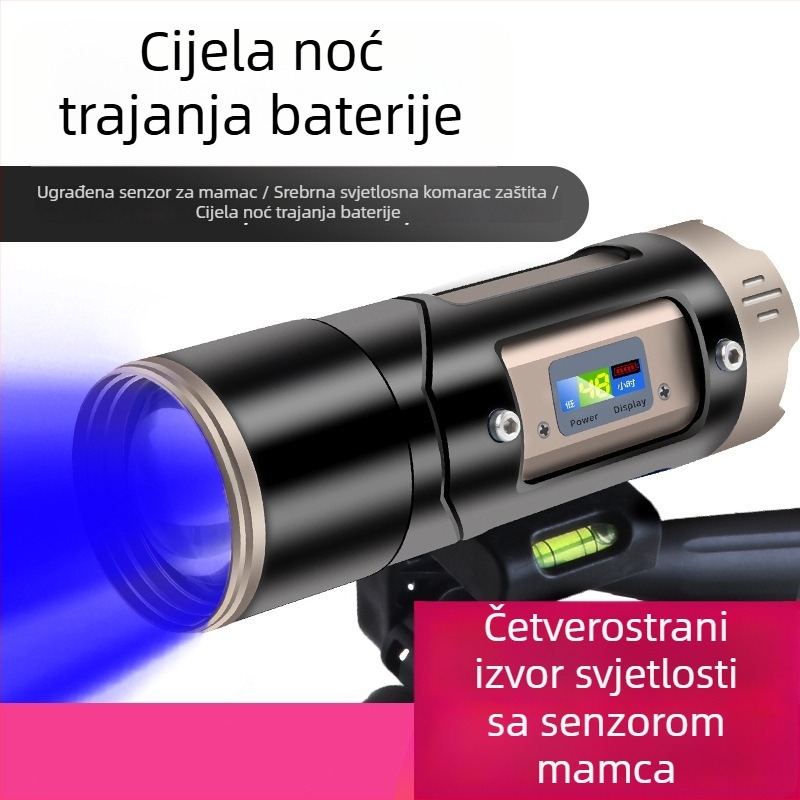 LED ribolovna lampica s četiri izvora svjetla, zumiranje, 360° okretanje, vodootporna, maksimalni domet 200-500 m