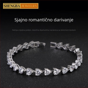 Narukvica od S925 srebra, srcolikog oblika, jednostavan ženski stil, elektroplatiranje