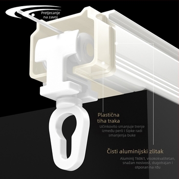 Tiha tračnica za zavjese od aluminijske legure, S-oblik vala vode, model S290, tip 1001, moderan minimalistički stil