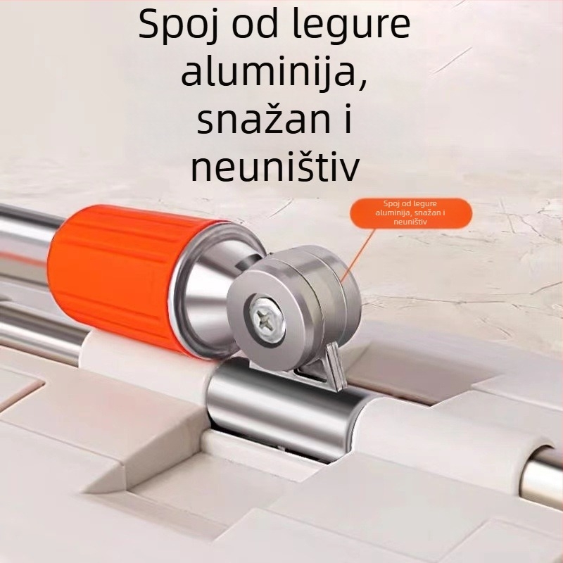 Ploški mop s laminiranim platnom za drvene podove — glava od superfinih vlakana, šipka od nehrđajućeg čelika, četverostruko iscijeđivanje vode, dvostruki pogon