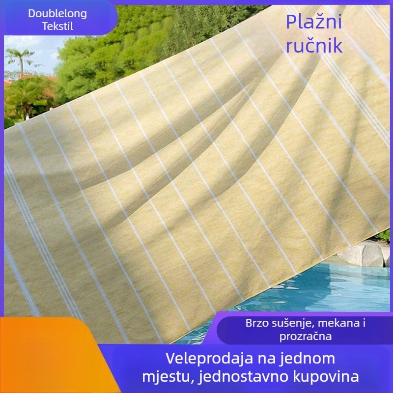 Plažni ručnik s resicama i prugastim uzorkom, zaštita od sunca, poliester-bavlna, 300–400 g, 16 niti, ravna tkanina