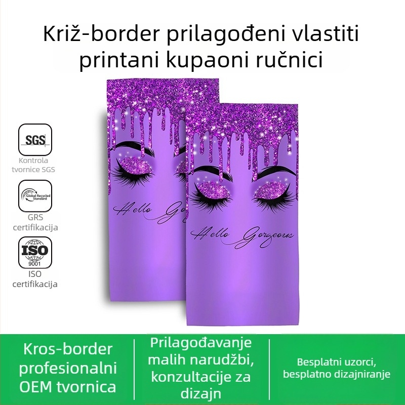Kupaonski ručnik od mikrovlakana, dvostrano velur, digitalni tisak s mogućnošću logotipa, prilagodljiv, težina 200–300 g