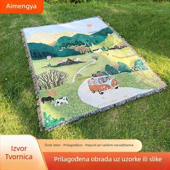 Jacquard tapiserija s karikaturalnim motívom – poliesterova smjesa, 81–90% poliester, strojno tkanje, pranje u stroju, pravokutni oblik