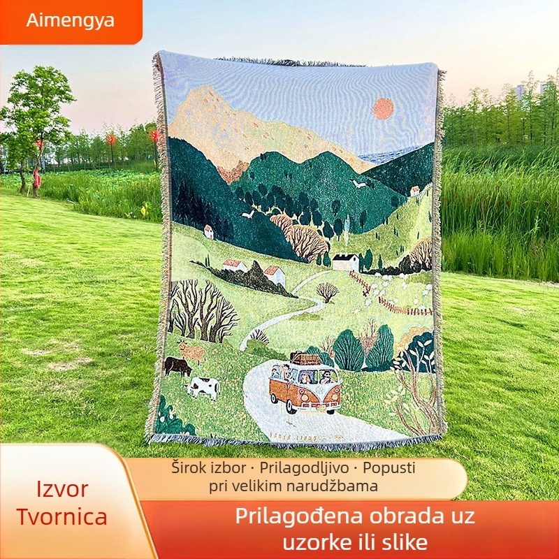 Jacquard tapiserija s karikaturalnim motívom – poliesterova smjesa, 81–90% poliester, strojno tkanje, pranje u stroju, pravokutni oblik