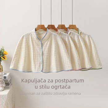 Porodni šal-kapa, kap-stil, lagani vetru-otporan materijal, 3/4 rukavi, polo ovratnik, postporođajna njega