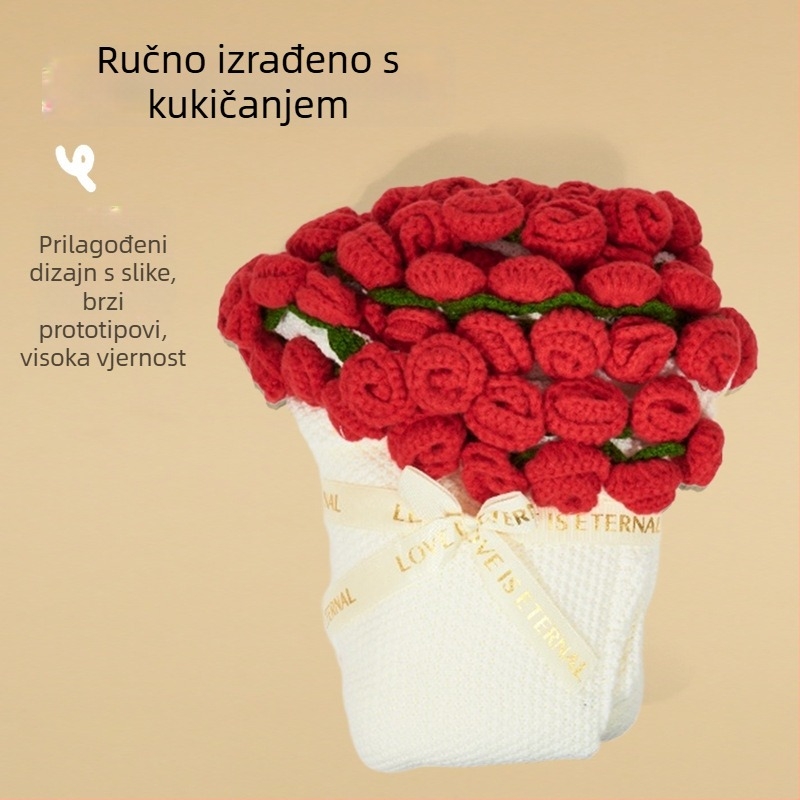 Ručni izrađeni pokrivač s vunenom ružom i dovršenim buketom, kukičani, 430 g, kineski stil, poliester tkanina