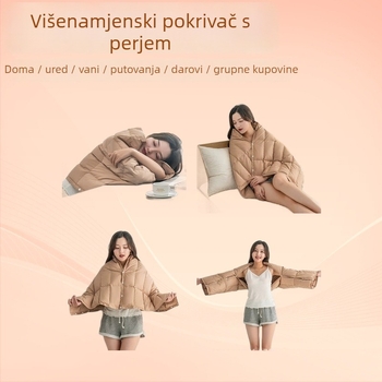 Deka s perjem, prijenosna i višefunkcionalna za dom i putovanja, 60 g, 70% perje patke, poliester tkanina, prilagodljiva