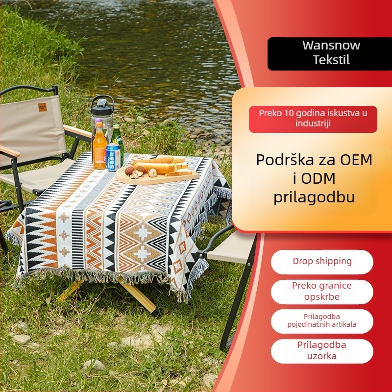 Vanjska RV putna stolna deka s geometrijskim uzorkom, materijal poliester–pamuk, 1000–1499 g, prilagodljiva obrada