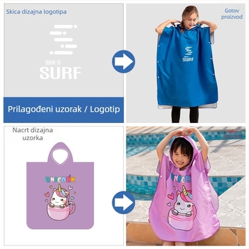 Ručník za plažu s kapuljačom od mikrovlakana - dvostrani pliš, brzo suši, upija, tisak (Materijal: Poliester vlakno; Težina: 200–300 g; Niti: 150D; Proces proizvodnje: tisak; Prilagodljiva obrada: Da)