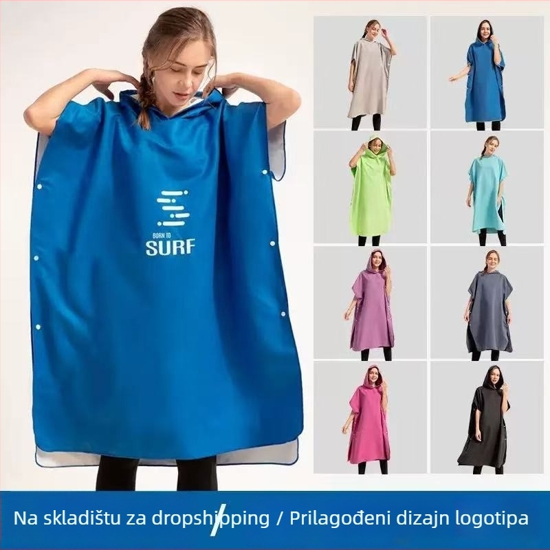 Ručník za plažu s kapuljačom od mikrovlakana - dvostrani pliš, brzo suši, upija, tisak (Materijal: Poliester vlakno; Težina: 200–300 g; Niti: 150D; Proces proizvodnje: tisak; Prilagodljiva obrada: Da)