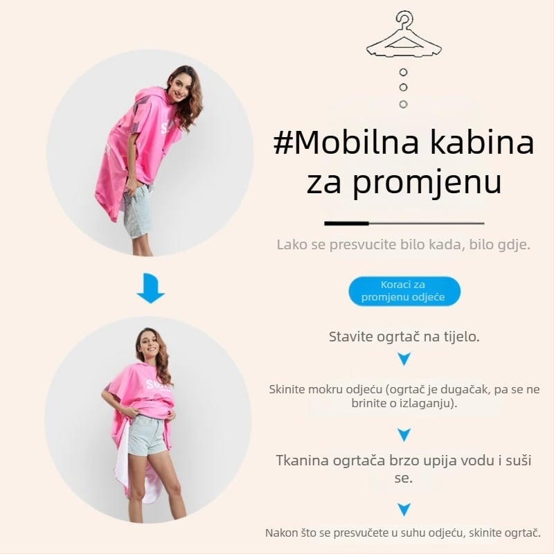Ručník za plažu s kapuljačom od mikrovlakana - dvostrani pliš, brzo suši, upija, tisak (Materijal: Poliester vlakno; Težina: 200–300 g; Niti: 150D; Proces proizvodnje: tisak; Prilagodljiva obrada: Da)