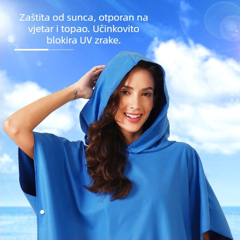 Ručník za plažu s kapuljačom od mikrovlakana - dvostrani pliš, brzo suši, upija, tisak (Materijal: Poliester vlakno; Težina: 200–300 g; Niti: 150D; Proces proizvodnje: tisak; Prilagodljiva obrada: Da)