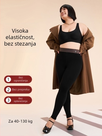 Ženske legice s fleecem, plus veličina, crne, visokim strukom, elastične, vizualno sužavaju siluetu, pogodne za vanjsku upotrebu