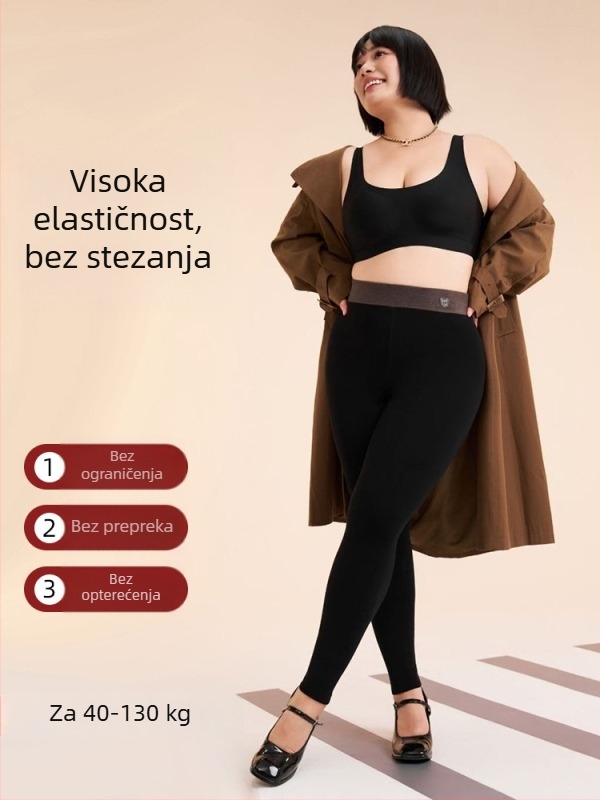 Ženske legice s fleecem, plus veličina, crne, visokim strukom, elastične, vizualno sužavaju siluetu, pogodne za vanjsku upotrebu