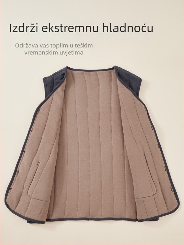 Vunena vest s flecom za srednju dob i starije osobe — Space Cotton tkanina, redovita duljina, 90–95% vuna, 90–95% poliester