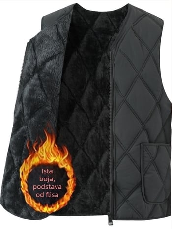 Muška pamučna vesta s fleece podstavom, kapuljačom, V-izrezom, zatvaračem, patch džepovima 3D