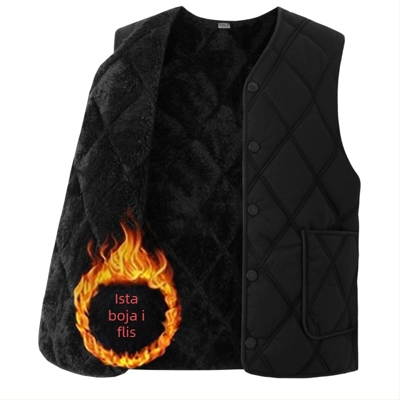 Muška pamučna vesta s fleece podstavom, kapuljačom, V-izrezom, zatvaračem, patch džepovima 3D