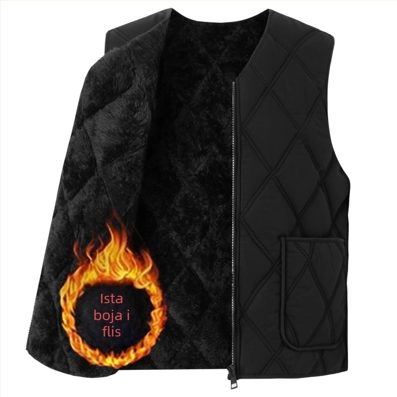 Muška pamučna vesta s fleece podstavom, kapuljačom, V-izrezom, zatvaračem, patch džepovima 3D