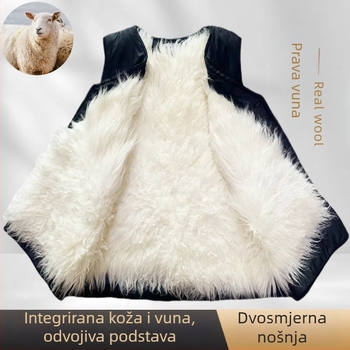 Muški prsluk od kunić krzna s kordurojnim platnom, kapuljačom, V-izrezom, prugast uzorak