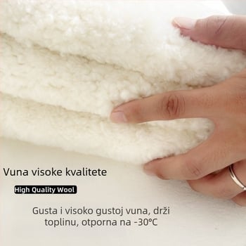 Muški prsluk od kunić krzna s kordurojnim platnom, kapuljačom, V-izrezom, prugast uzorak