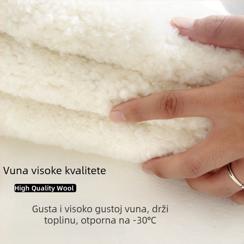 Muški prsluk od kunić krzna s kordurojnim platnom, kapuljačom, V-izrezom, prugast uzorak