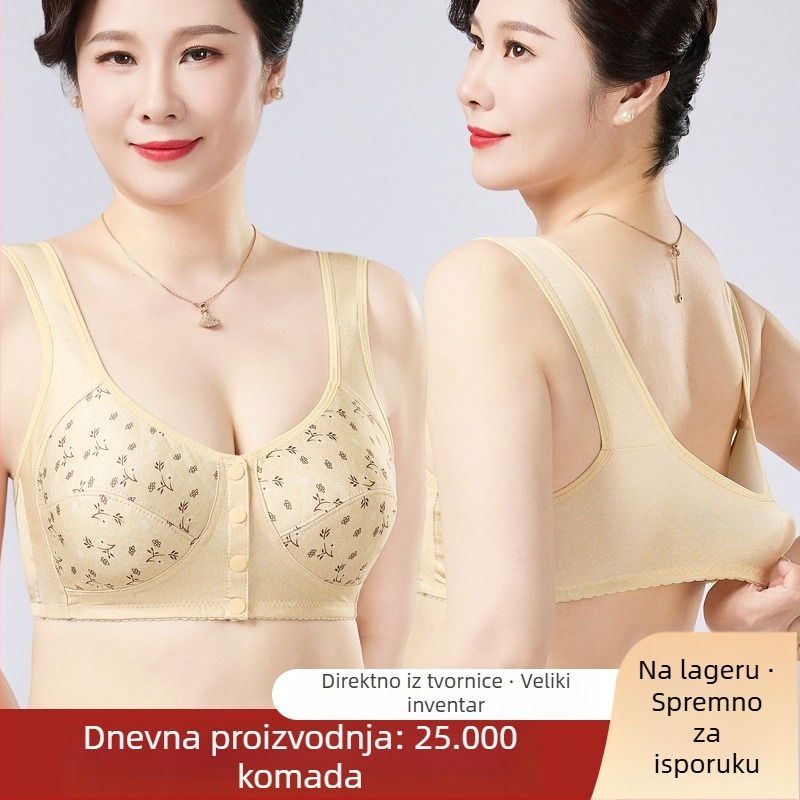 Gornji dio grudnjaka u stilu veste s prednjim kopčanjem, prozračni 3/4 košarice, tanke oblikovane košarice, fiksne dvostruke naramenice, poliester s mliječnim svilenim učinkom