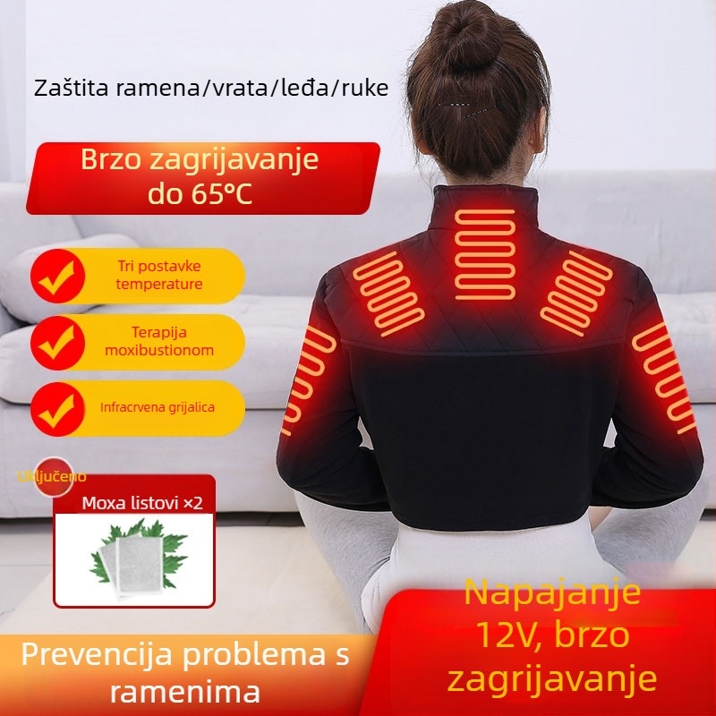 Električni grijani pojas za rame s karbonskim grijaćim vlaknom, 12V, 24W, 45–65°C, tri razine regulacije