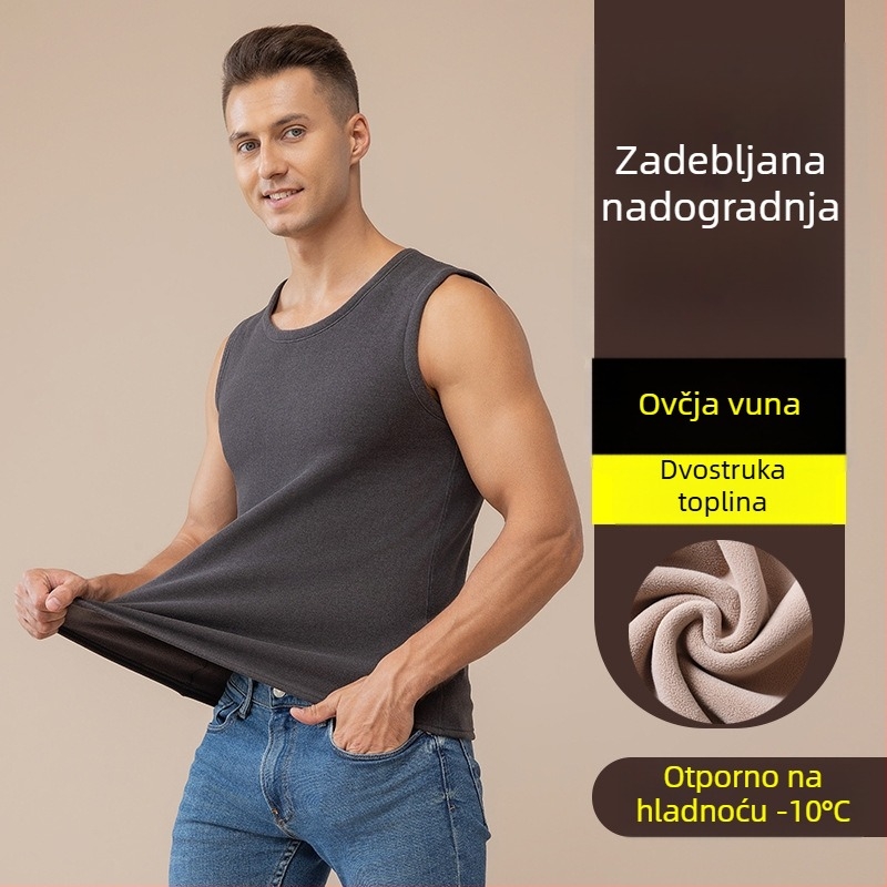 Zimska muška vesta s fleec podstavom, debela, bez rukava, osnovni toplinski sloj