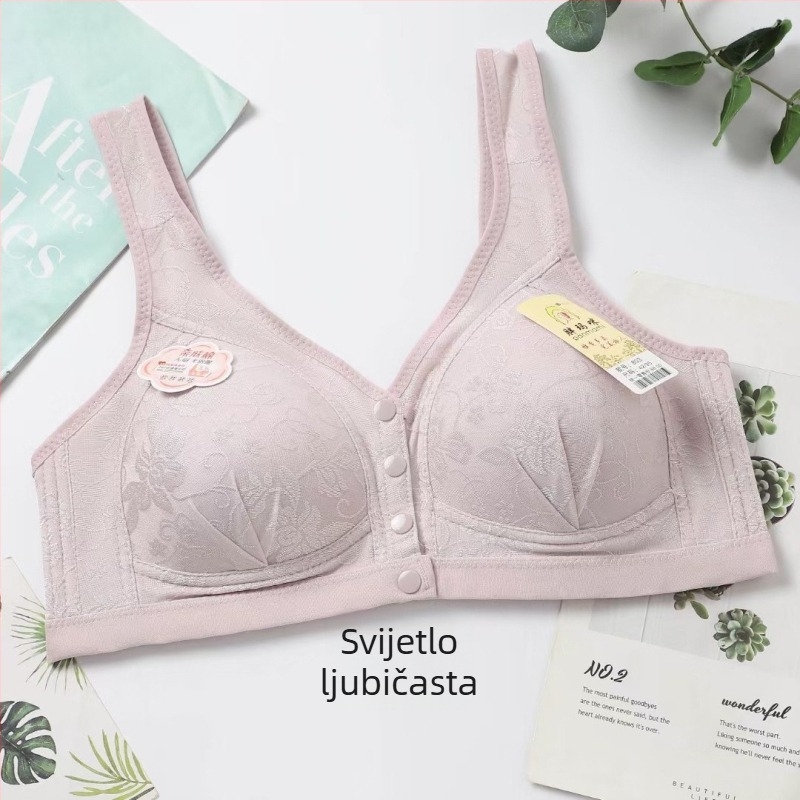 Čipkasti grudnjak s prednjim kopčanjem, puni košarice, tanki oblikovani košarica, bez metalnih prstena, pamukasta podstava, fiksni dvostruki kaiševi, za dob 40–60