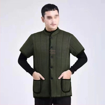 Muška pamučna vesta s kapuljačom, uska silueta, stojeći ovratnik, dvostruko kopčanje, vanjski corduroy, podstava od lanu