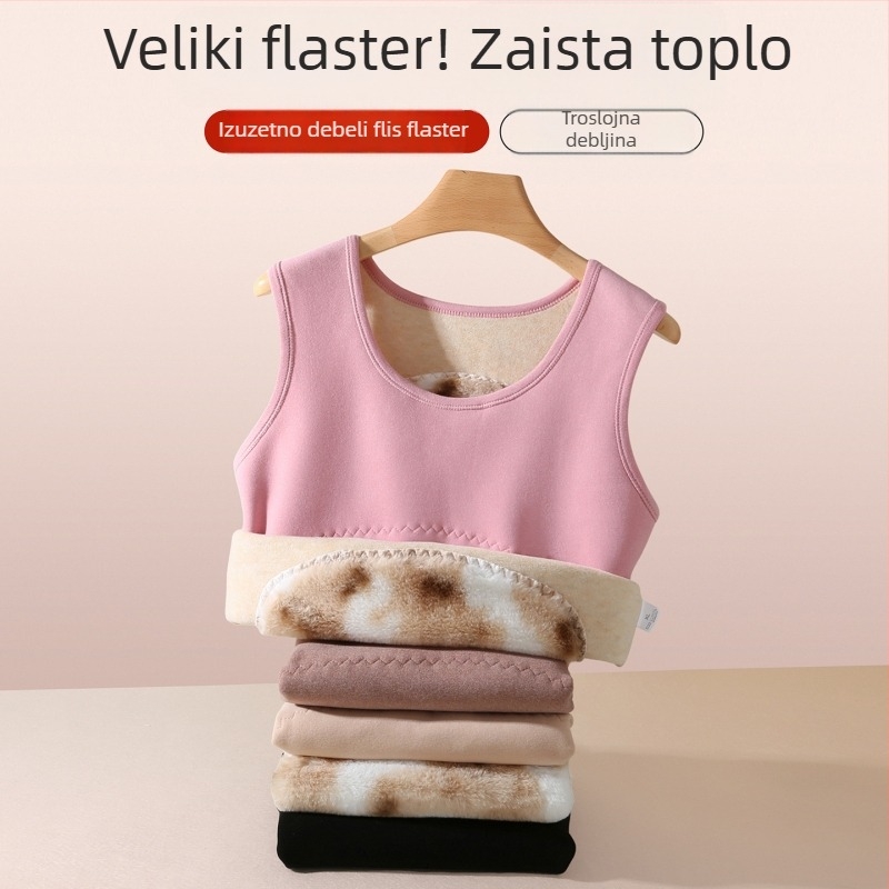 Ženski termalni prsluk za jesen/zimu, podstavljen fleeceom i debelim materijalom, okrugli izrez, pogodan kao bazni ili vanjski sloj, velika veličina