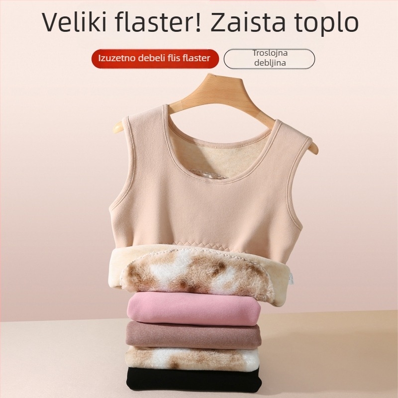 Ženski termalni prsluk za jesen/zimu, podstavljen fleeceom i debelim materijalom, okrugli izrez, pogodan kao bazni ili vanjski sloj, velika veličina
