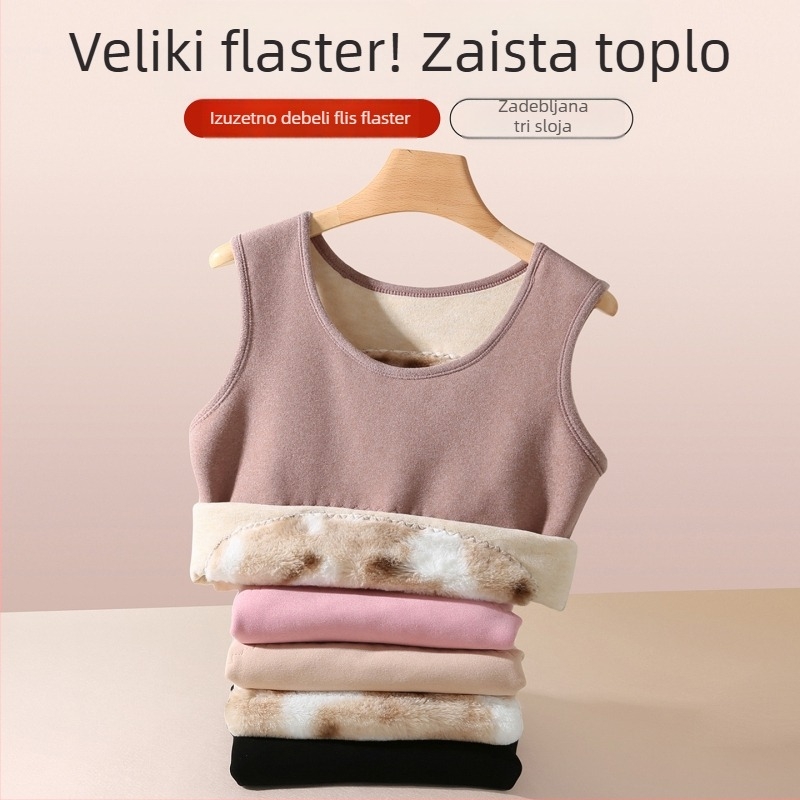 Ženski termalni prsluk za jesen/zimu, podstavljen fleeceom i debelim materijalom, okrugli izrez, pogodan kao bazni ili vanjski sloj, velika veličina