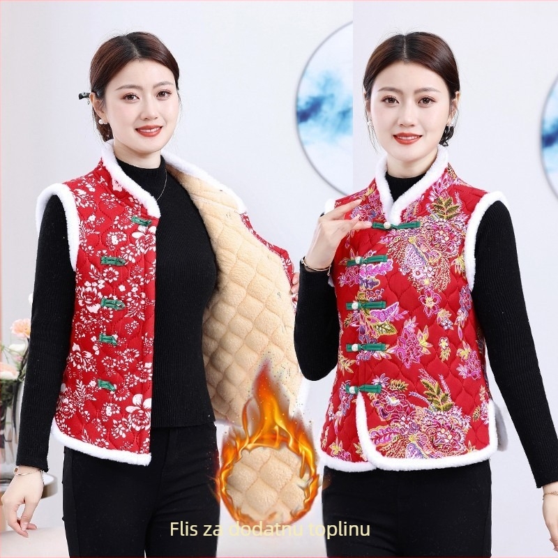 Pamukasti prsluk s floralnim uzorkom, gradski svakodnevni stil, japansko-korejski ležerni stil, duljina 50–65 cm