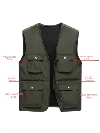 Radna vesta od 100% pamuka, slobodan kroj, ljeto, džepovi tipa patch