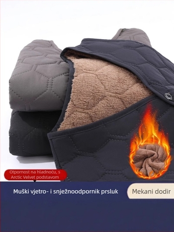 Pamukasta vest za muškarce srednje dobi i starije — vjetrootporna, debela, bez kapulje, slobodan kroj, 3D džepovi