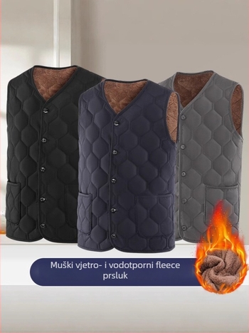 Pamukasta vest za muškarce srednje dobi i starije — vjetrootporna, debela, bez kapulje, slobodan kroj, 3D džepovi