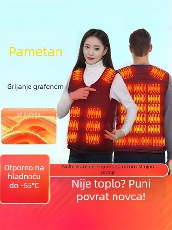 Inteligentno grijani prsluk za muškarce i žene, vanjsko električno grijanje, bez kapulje, fleec podstava, punjenje od pamuka