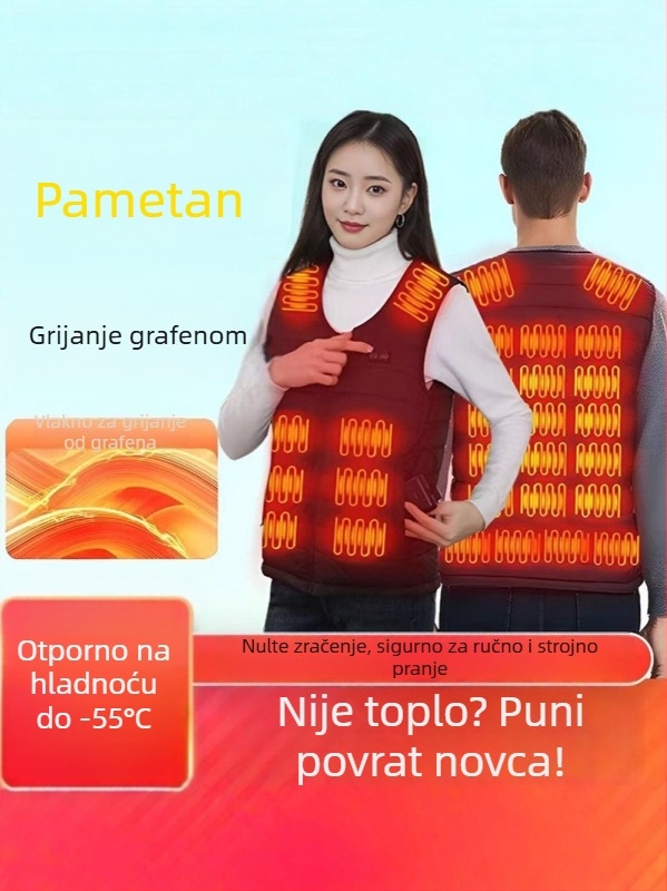 Inteligentno grijani prsluk za muškarce i žene, vanjsko električno grijanje, bez kapulje, fleec podstava, punjenje od pamuka