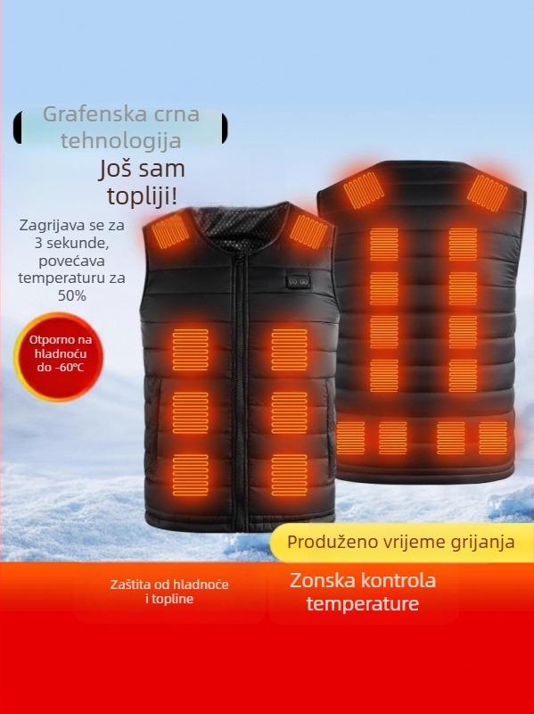 Inteligentno grijani prsluk za muškarce i žene, vanjsko električno grijanje, bez kapulje, fleec podstava, punjenje od pamuka