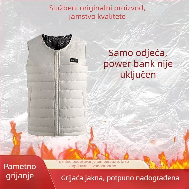 Inteligentno grijani prsluk za muškarce i žene, vanjsko električno grijanje, bez kapulje, fleec podstava, punjenje od pamuka
