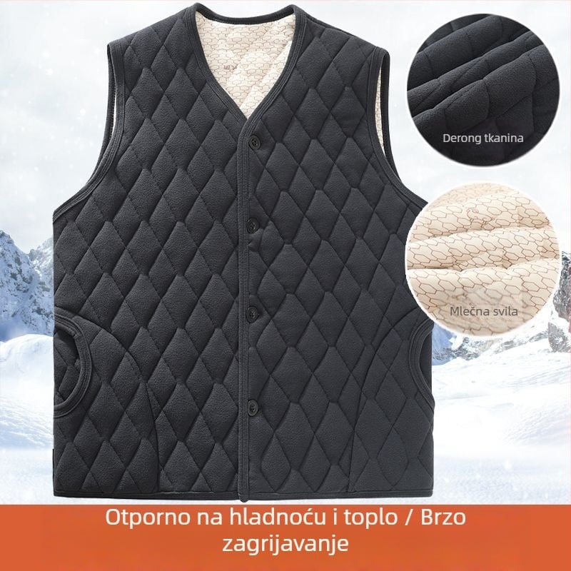 Zimska muška veste, ležernog kroja, kardigan stil s V-izrezom, jednobojna, gumbe, podstava Derong silk floss, poliester