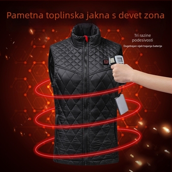 Zimska grijana vesta s odvojivim rukavima, pamukom ispunjena, vanjski poliester, karirani uzorak, širok kroj