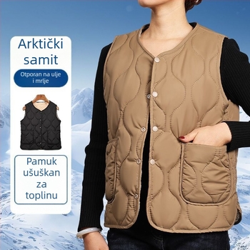 Ženski bezrukavni prsluk s flis podstavom, V-izrez, rayon tkanina, poliester punilo