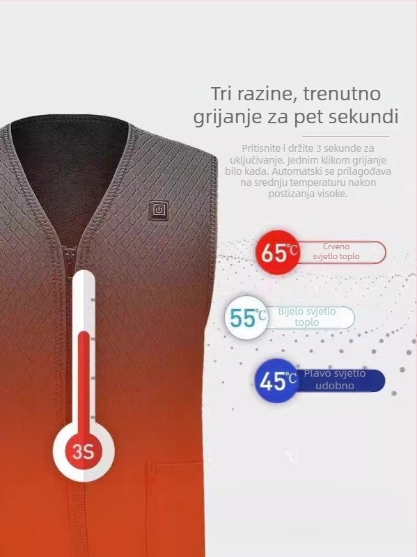 Grijana vesta s karbonskim vlaknima, napajanje USB-om, podstava od flisa, vodootporna, otporna na vjetar i prašinu, bez kapulje, za osobe srednje dobi i starije
