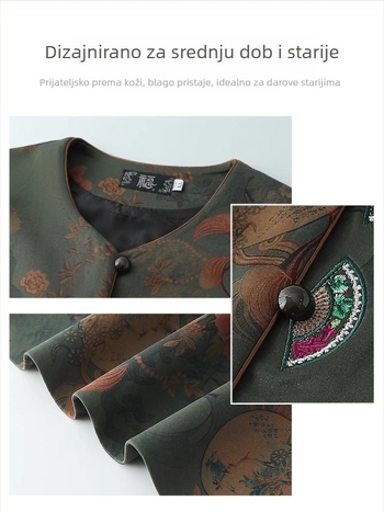 Gilet za žene srednje dobi i starije dobi, elegantan cvjetni uzorak, poliester tkanina, proljeće 2025