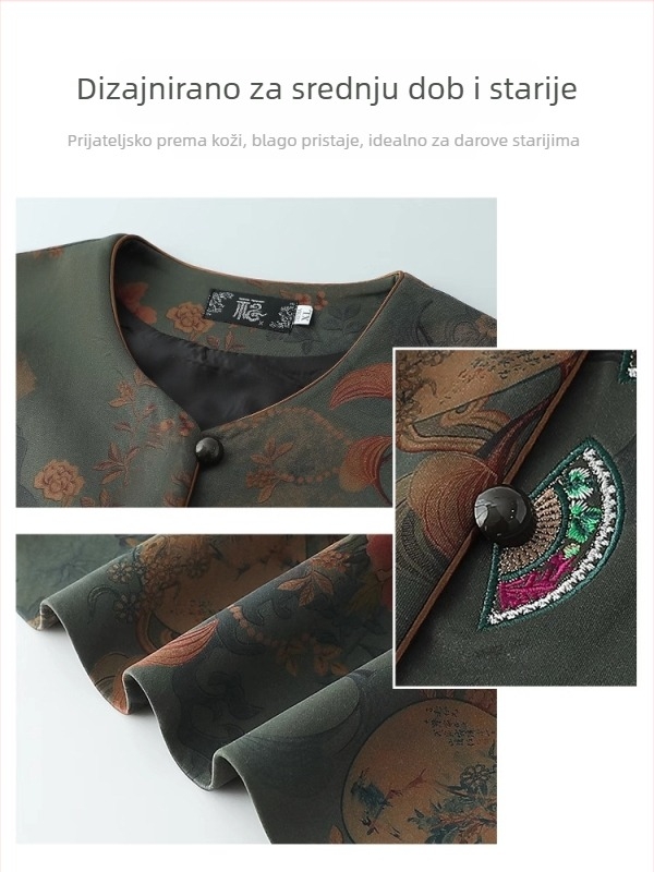 Gilet za žene srednje dobi i starije dobi, elegantan cvjetni uzorak, poliester tkanina, proljeće 2025