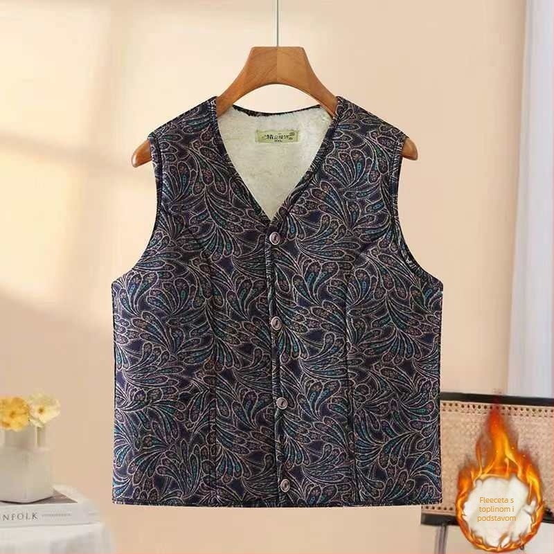 Ženski poliester vest s floralnim uzorkom, srednje duljine 50-65 cm, elegantan gradski stil, sadržaj poliestera 80-90%